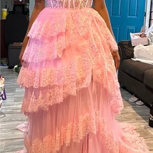 Elegant Pink Layered Gown